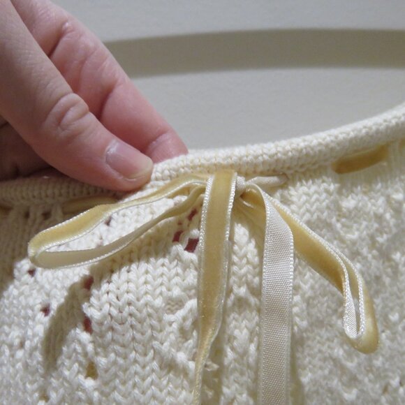 HAUTE HIPPIE Crochet Knit Milkmaid Coquette Ribbon Top Cotton Cottagecore Boho - Picture 6 of 12